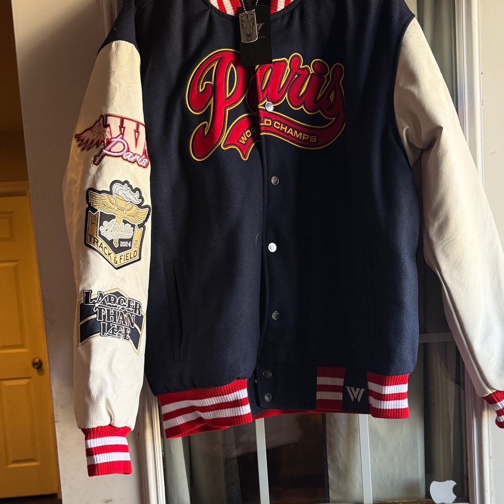 Paris Varsity Jacket - Navy and White